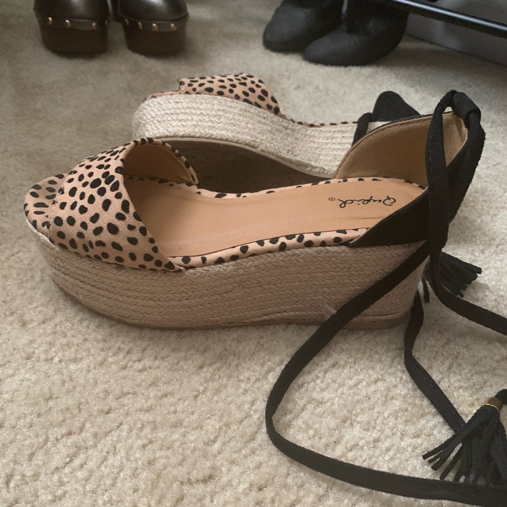 lace up leopard espadrille flatform sandals